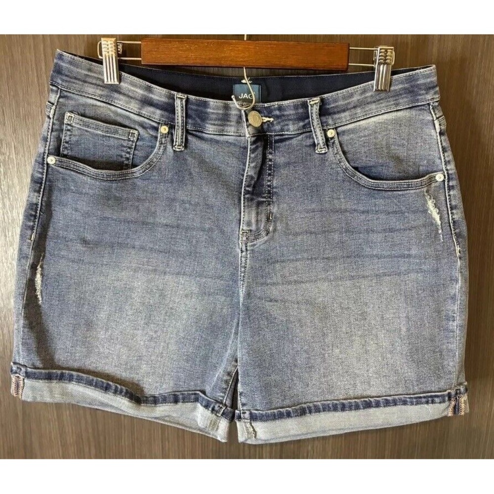 Jag Alex Boyfriend Women 12 Shorts Blue Denim Distressed 5-Pocket Zip‎ Cuffed